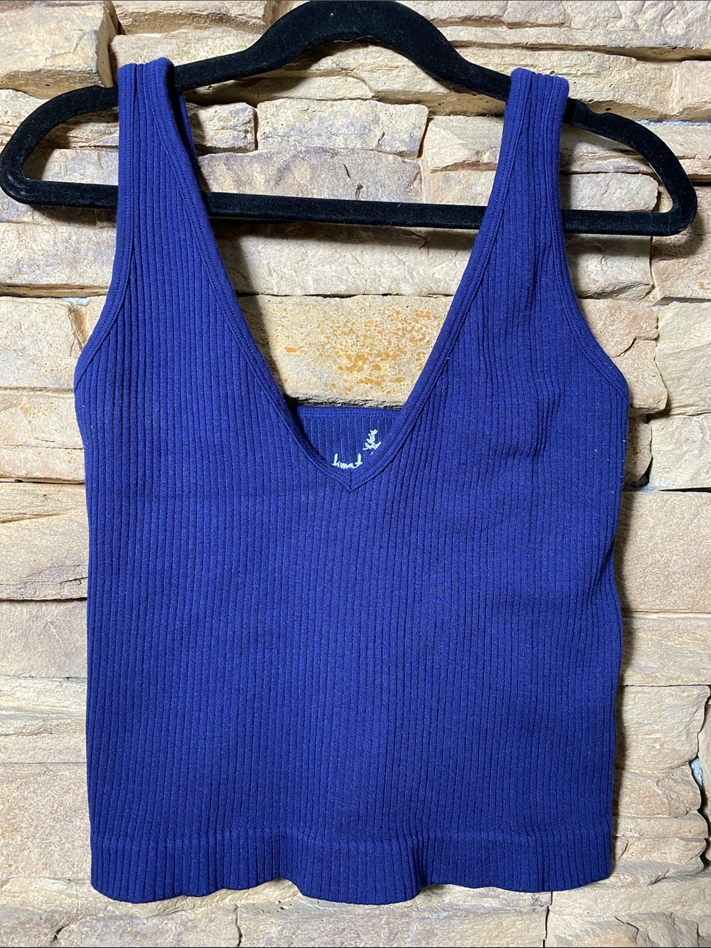 Intimately Free People Navy Blue Ribbed V-Neck Brami Tank Top XS/S